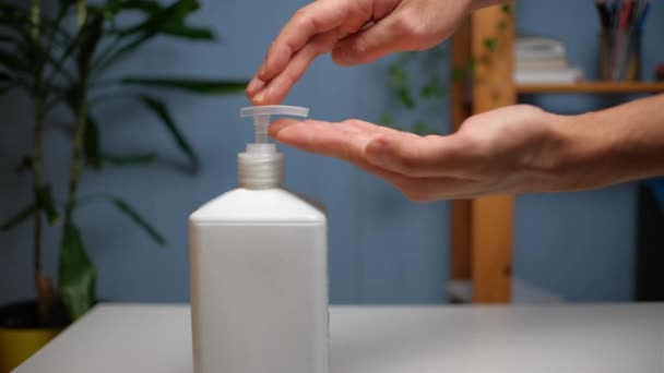 Hands Using Wash Hand Sanitizer Gel Pump Dispenser Closeup Selected — Stock Video