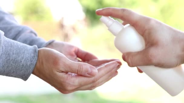 Hands Rubbing Fingers Washing Using Hand Sanitizer Gel Hygiene Corona — Stock Video