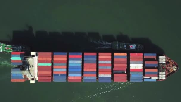 Containerschiff Schiff Offenen Meer Export Handel Geschäft Logistik Transport Luftaufnahme — Stockvideo