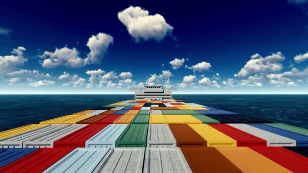 Kontener Animacja Statek Towarowy Otwartym Morzu Handel Eksportowy Logistyka Transportu — Wideo stockowe