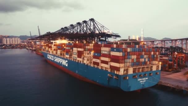 Navios Carga Cargueiros Portuários Atracando Contentores Porto Carga Terminal Estaleiro — Vídeo de Stock