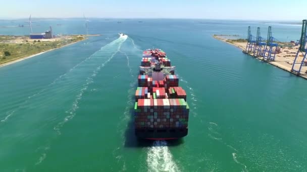 Aerial View Container Ship Business Transportation International Freight Shipping Cargo — Stock Video