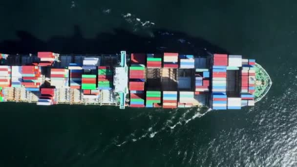 Εναέρια Άποψη Κορυφή Μεγάλα Φορτηγά Πλοία Κάτω Από Drone Freight — Αρχείο Βίντεο