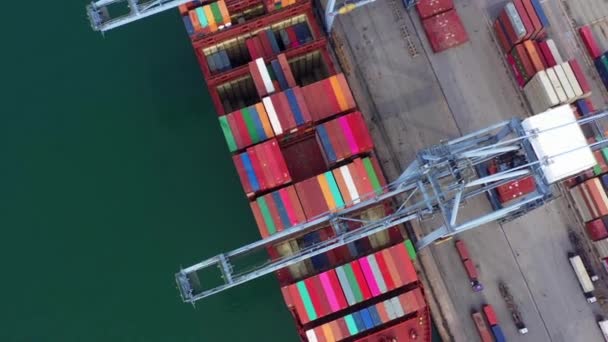 Aerial View Cargo Ship Oil Tanker Docking Sea Port Warehouse — Stock Video