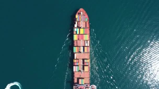 Containerschiff Meer Industrie Frachtschifffahrt Güterverkehr Luftaufnahme Wasserhandel — Stockvideo