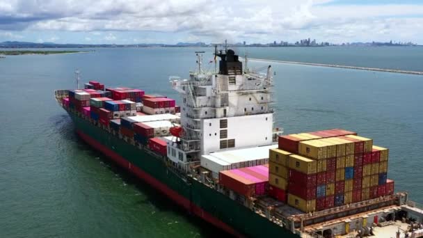 Luftbild Container Schiff Fracht Geschäft Kommerzielle Logistik Seetransport Import Export — Stockvideo