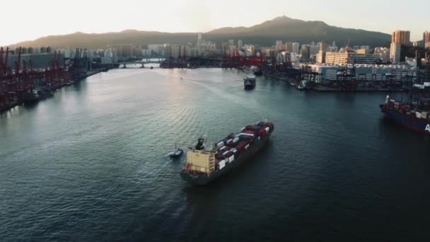 Kontejnerová Nákladní Loď Průmyslovém Přístavu Dovozu Obchodní Obchod Obchodní Námořní — Stock video