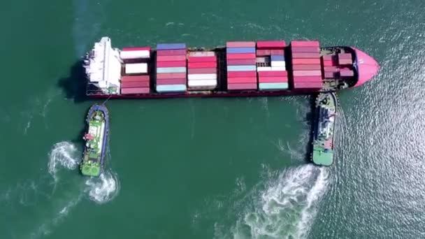 Konténer Teherhajó Ipari Kikötő Kikötő Export Kereskedelmi Üzleti Tengeri — Stock videók