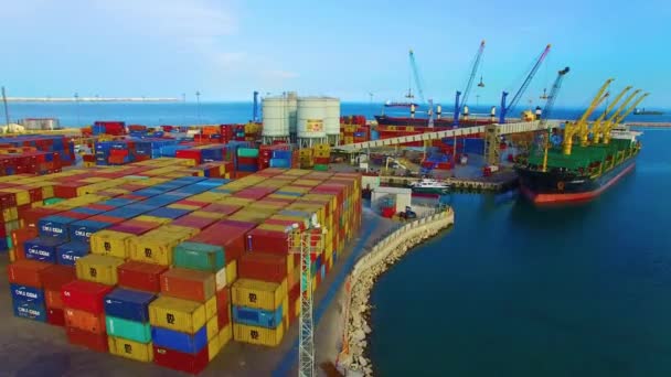 Ticari Ticaret Denizcilik Ithalatında Sanayi Limanındaki Konteynır Kargo Gemisi — Stok video