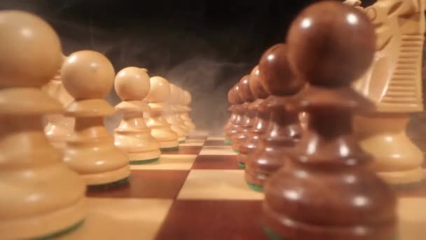 Cinematic Slow Motion Chessboard Schaakstuk Strategie Intelligent Business Concept — Stockvideo