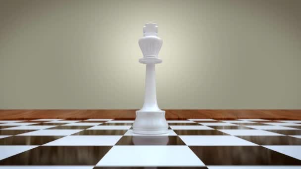 すべての対戦相手のチェスボードゲームを倒す白の王からカメラズームアウト成功ビジネス成功戦略活動の決定の概念 — ストック動画
