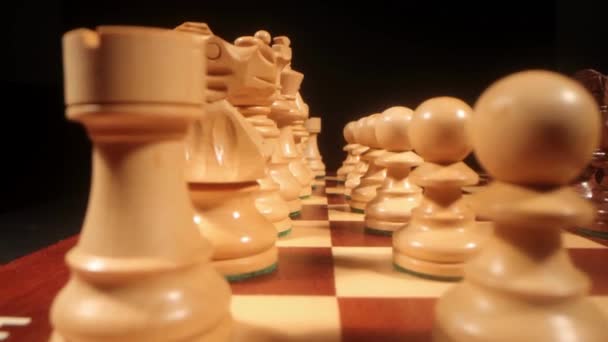 Camera Pan Dolly Movement Chess Board Game Closeup Cinematic Competition — Stock Video