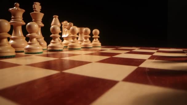 Увеличение Масштаба Камеры Шахматной Настольной Игре Концепция Успешной Деятельности — стоковое видео