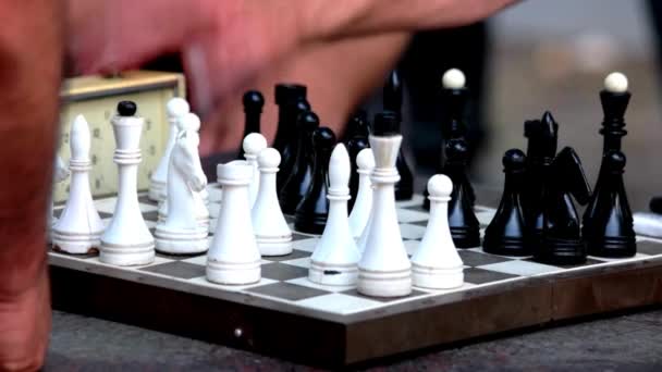 Baví Hraní Šachovnice Hry Pohybující Šachové Figurky Šachmat Soutěžní Koncept — Stock video