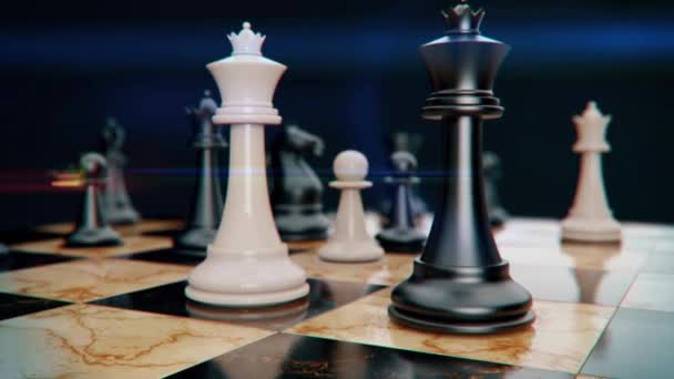 Schach Nahaufnahme Langsame Kamerafahrt Von Schachfiguren Auf Dem Schachbrett — Stockvideo