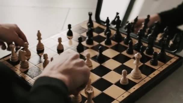 Spela Schackpjäs Schackfigur Tävlingsframgång Strategi Ledningskoncept — Stockvideo