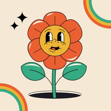 Sevimli çiçek karikatür vektör çizim grafik tasarım