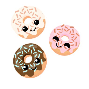 Beyaz arkaplanda kawaii çörekleri