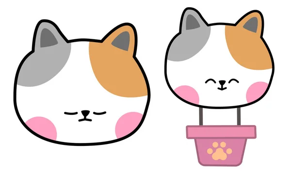 Cat Character Mongolfiera Cat Face Character Gatto Macchiato Tricolore — Vettoriale Stock