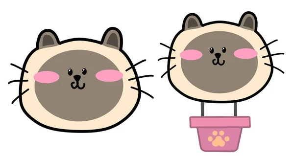 Ładny Kot Kot Kreskówka Kot Postać Balon Ogrzane Powietrze Kot — Wektor stockowy