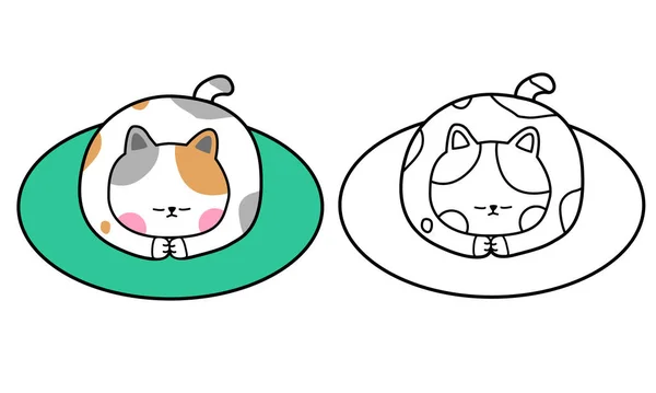 Vektor Ilustrasi Kucing Lucu Dan Telur Cat Karakter Beristirahat Rumput - Stok Vektor
