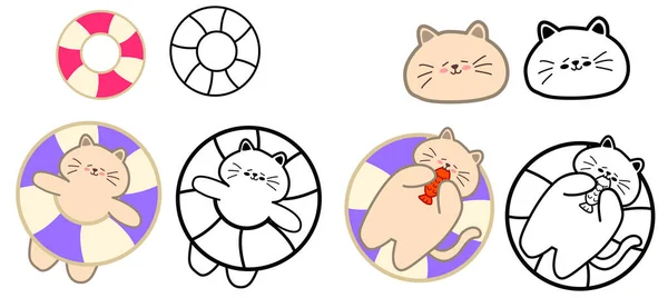 Conjunto Lindo Gato Icono Dibujos Animados Aislado Sobre Fondo Blanco — Vector de stock