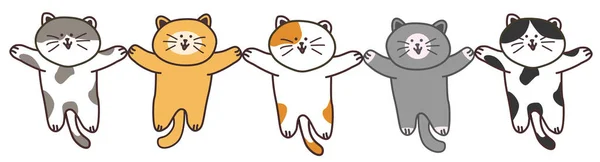 Pięć Znaków Cat Ilustracja Trzymając Się Ręce — Wektor stockowy