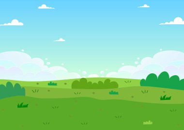 Çizgi film yeşil tarla ve ağaçlar.