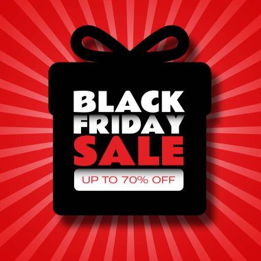 Kara Cuma Hediye Kutusu İzole Kırmızı Güneş Işığı Arkaplanı 'nda. Kara Cuma İş Şablonu Tatili İçin Uygun