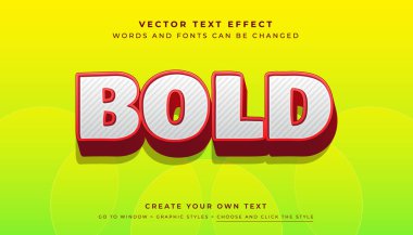 Vektör Düzenlenebilir 3B eğlenceli metin efekti. Sarı yeşil soyut arkaplanda koyu kırmızı grafik biçimi