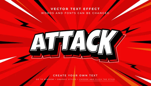 Vektör 3D saldırı metni efekti. Soyut kırmızı arkaplanda beyaz kırmızı çizgi roman tipografi biçimi