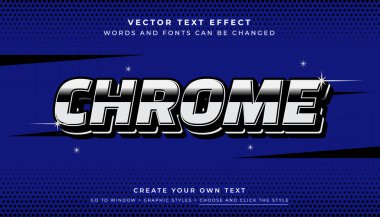 Vektör Düzenlenebilir 3D gümüş krom metin efekti. Soyut arkaplanda siyah beyaz metalik tipografi biçimi