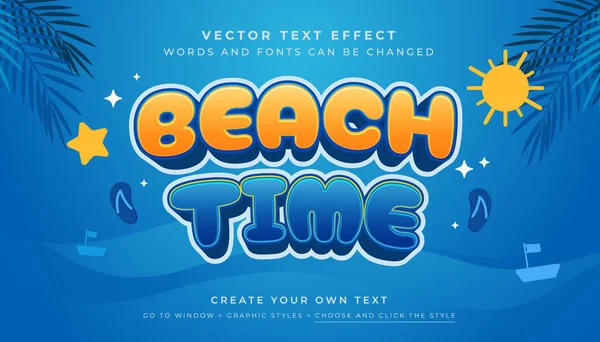 Vektör Düzenlenebilir 3D eğlenceli plaj zamanı mesaj efekti. Yaz arkaplanındaki mavi turuncu baloncuk tipografi biçimi