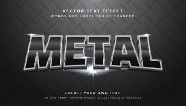 Vektör 3D Siyah Gümüş metin efekti. Metal doku arka planında parlak metalik krom tipografi biçimi