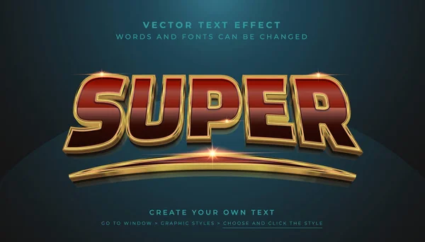 Vektör Düzenlenebilir 3D Kırmızı Altın metin efekti. Mavi arkaplanda parlak metalik delüks süper grafik biçimi