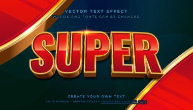 Vektör Düzenlenebilir 3D parlak kırmızı gümüş metin efekti. Altın soyut arkaplanda süper teknoloji grafik biçimi
