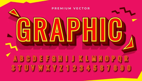 Vektör 3 boyutlu retro alfabe tipografisi. Yumuşak kırmızı soyut arkaplanda gölgelenmiş kırmızı sarı metin