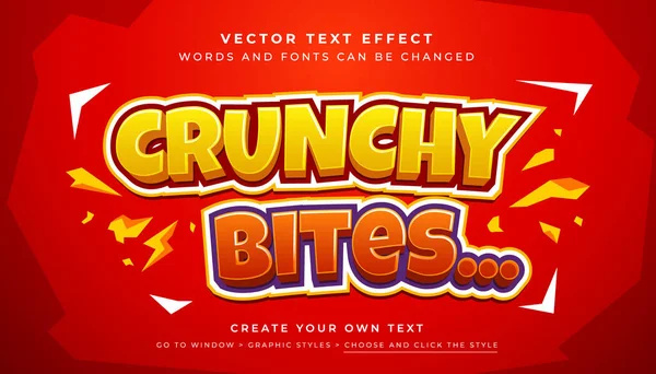 Vektör 3 boyutlu turuncu metin efekti. Çıtır çıtır atıştırmalıklar kırmızı arkaplanda grafik biçimi
