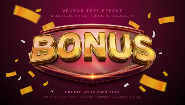 Vektör 3 boyutlu parlak altın konfeti metin efekti. Soyut arkaplanda büyük bonus grafik biçimi tanıt