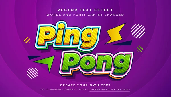 Vektör 3 boyutlu eğlenceli sarı yeşil metin efekti. Soyut mor arkaplanda pinpon grafik biçimi özetlendi