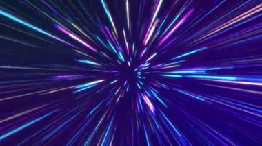 4K ışık patlaması tünel arka planı. Işık alanı teknolojisinin mavi ve mor hızı animasyon videosu