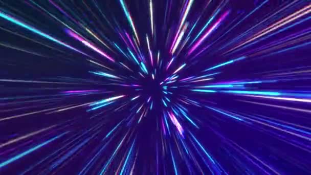 Licht Barstende Tunnel Achtergrond Blauwe Paarse Snelheid Van Lichtruimte Technologie — Stockvideo