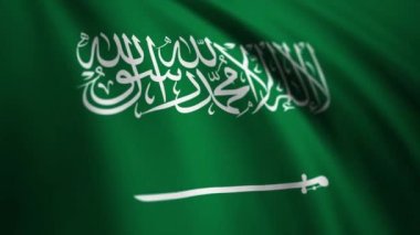 Suudi Arabistan 'ın bayrağını çarpıcı bir şekilde sallıyor. Suudi Arabistan Krallığı ulusal video geçmişi. 4K çözünürlük 3840x2160, 60fps