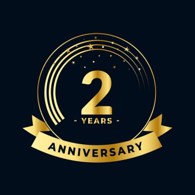 İki Yıl Yıldönümü Altın ve Siyah Tasarım İzole Vektörü