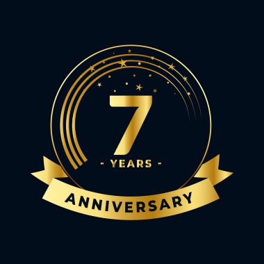 Yedi Yıl Yıldönümü Kutlaması Altın ve Siyah İzole Vektör