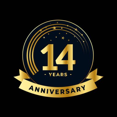 Ondört Yıl Yıldönümü Altın ve Siyah İzole Vektör