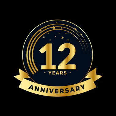 12 Yıl Yıldönümü Altın ve Siyah İzole Vektör