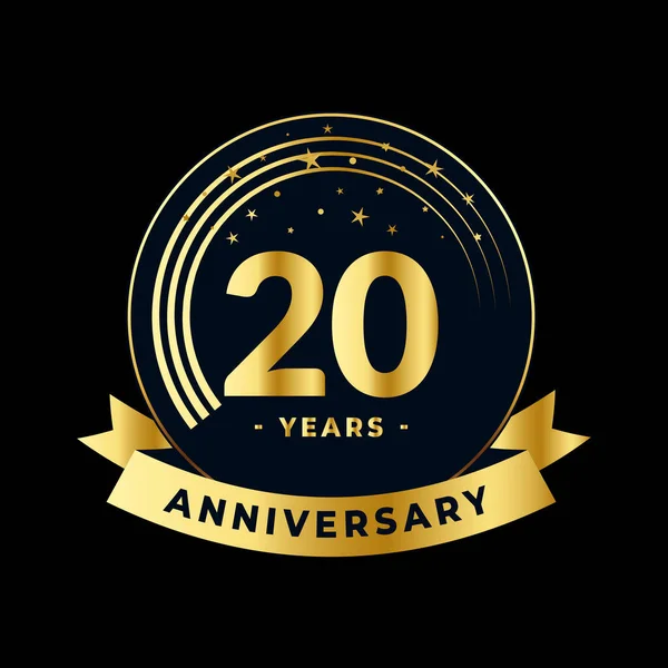 stock vector Twenty Years Anniversary Gold and Black Badge Isolated Vector