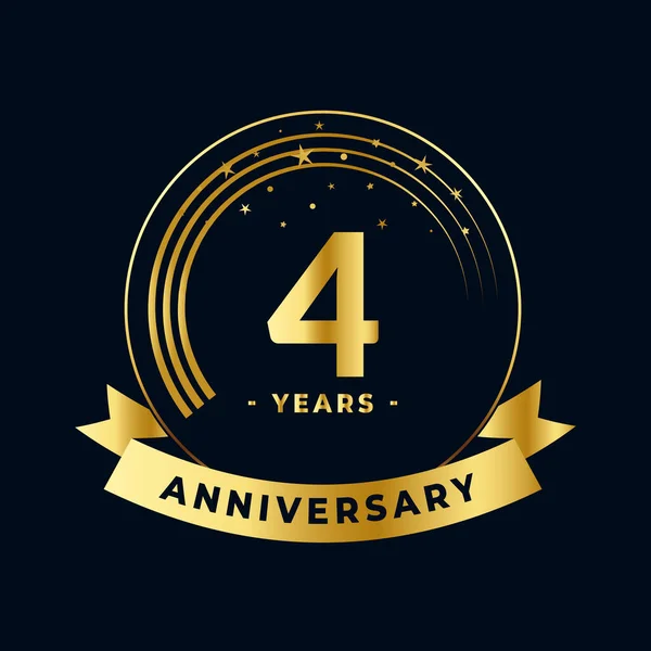 Four Years Anniversary Gold Black Design Isolated Vector — Stock Vector
