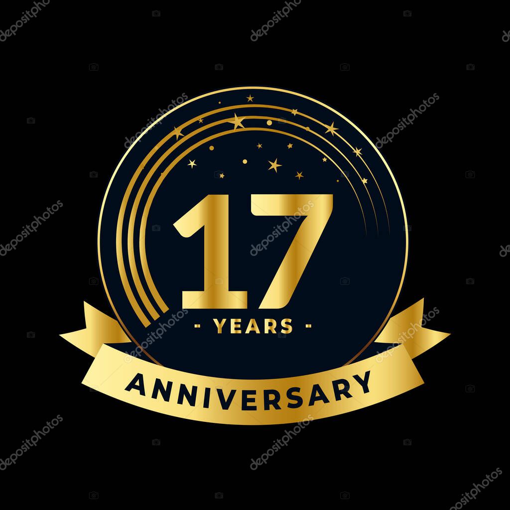 Seventeen Years Anniversary Gold and Black Isolated Vector
